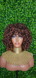 Bob Curl Wig Big Layered Curly Brown Auburn Hair Wig Bouncy Curl Full Fashion Wig with Bangs High Quality Hair - Beauty Blessings LLC