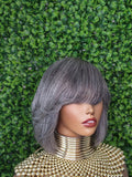Salt and Pepper Gray Wig 100% Human Hair Remy Bob Hairstyle Wig Voluminous Hair Gray Light Yaki Hair Texture Wig - Beauty Blessings LLC
