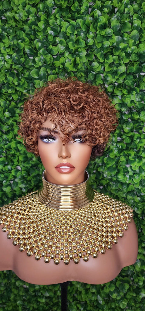 Water Wave Auburn Chocolate Brown Hair Brazilian Remy Human Hair Pixie Cut Curl Hair Wig Soft Short Cut Curly Natural Hairstyle Wig 100% Human Hair Wig - Beauty Blessings LLC