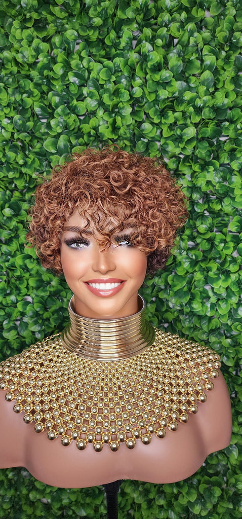 Water Wave Auburn Chocolate Brown Hair Brazilian Remy Human Hair Pixie Cut Curl Hair Wig Soft Short Cut Curly Natural Hairstyle Wig 100% Human Hair Wig - Beauty Blessings LLC