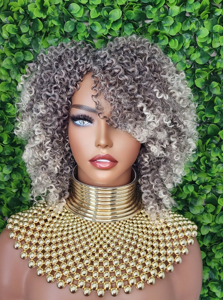 Blonde Afro Coil Bantu Knot Twist Out Kinky Twist Hair Full Cap Natural Wig Natural Hairsty Short Kinky Twist Brown Blonde Hair Wig - Beauty Blessings LLC