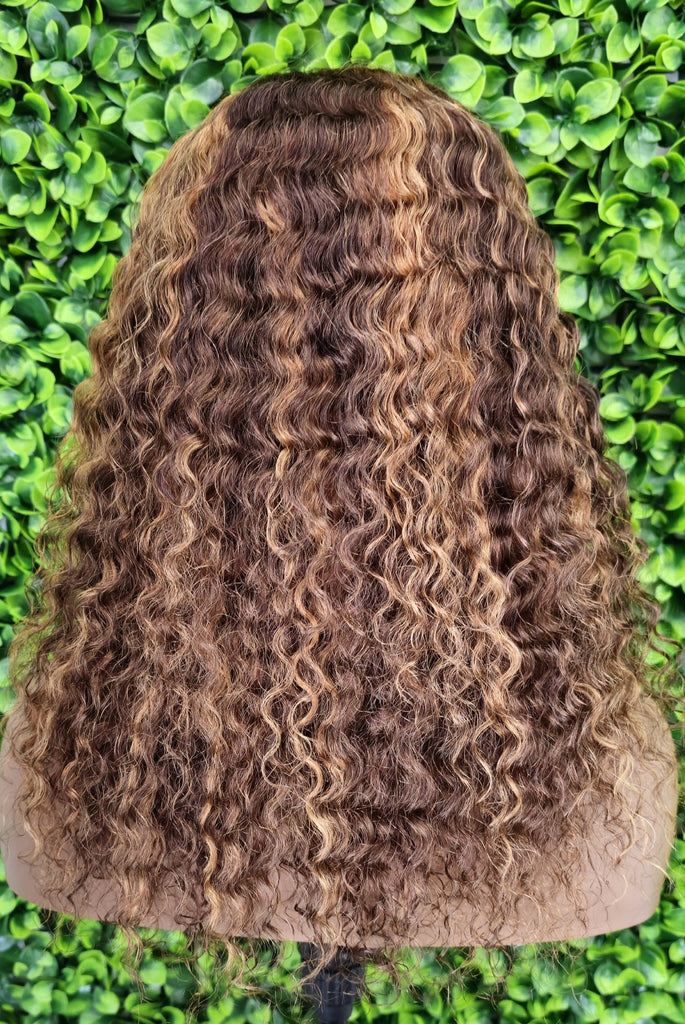 Ombre Deep Wave Headband Wig Human Hair #4/27 | Strawberry Blonde Highlight Wig | Glueless Brazilian Virgin Hair Wig | 150% Density Machine Made Wig - Beauty Blessings LLC