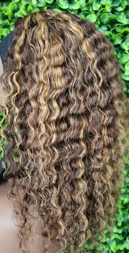 Ombre Deep Wave Headband Wig Human Hair #4/27 | Strawberry Blonde Highlight Wig | Glueless Brazilian Virgin Hair Wig | 150% Density Machine Made Wig - Beauty Blessings LLC