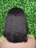 Peruvian Remy Italian Yaki Bob Human Hair Lace Wig Kinky Straight Bob Hair Glueless Lace Front Bob Wig Natural Hairline Lace Wig - Beauty Blessings LLC