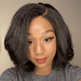 Peruvian Remy Italian Yaki Bob Human Hair Lace Wig Kinky Straight Bob Hair Glueless Lace Front Bob Wig Natural Hairline Lace Wig - Beauty Blessings LLC