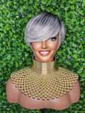 Swoop Bang Pixie Cut Wig Gray Brown Mix Short Style Wig Salt Pepper Gray Hair Wig