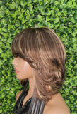 Brown Strawberry Blonde Swoop Bang Bob 100% Human Hair Wig Peruvian Remy Short Cut Hair Straight Bob Glueless Wig with Bangs Short Bob - Beauty Blessings LLC