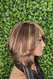 Brown Strawberry Blonde Swoop Bang Bob 100% Human Hair Wig Peruvian Remy Short Cut Hair Straight Bob Glueless Wig with Bangs Short Bob - Beauty Blessings LLC