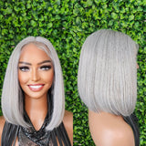 Salt and Pepper Wig Glueless Lace Front Wig Bob Light Gray Wig Straight Middle Part Wig Short Gray Bob Hairstyle Lace Wig