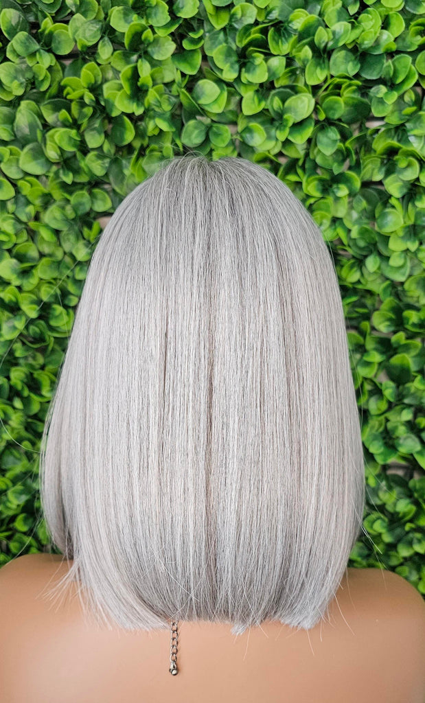 Salt and Pepper Wig Glueless Lace Front Wig Bob Light Gray Wig Straight Middle Part Wig Short Gray Bob Hairstyle Lace Wig - Beauty Blessings LLC