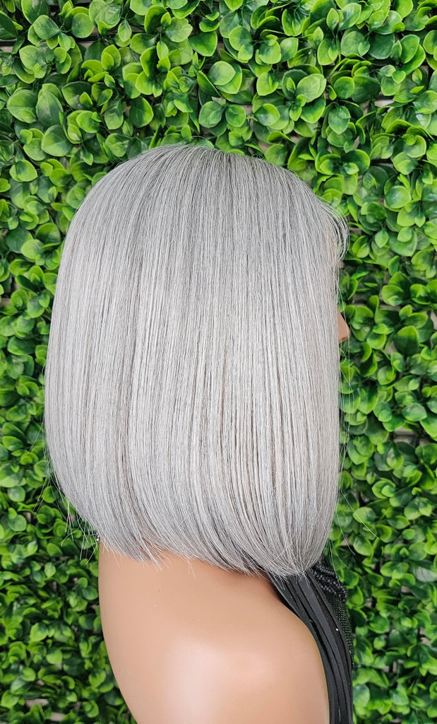 Salt and Pepper Wig Glueless Lace Front Wig Bob Light Gray Wig Straight Middle Part Wig Short Gray Bob Hairstyle Lace Wig - Beauty Blessings LLC