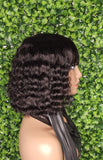 Deep Wave Brazilian Remy 100% Human Hair Wig With Bangs Short Bob Natural Wave Hair Wig - Beauty Blessings LLC