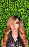 Auburn Reddish Brownish Lace Front Wig Mix Afro Blowout Yaki Texture Side Part Swoop Bang HD Lace Glueless Wig Loose Curl Natural Hair Wig - Beauty Blessings LLC