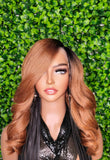 Auburn Reddish Brownish Lace Front Wig Mix Afro Blowout Yaki Texture Side Part Swoop Bang HD Lace Glueless Wig Loose Curl Natural Hair Wig - Beauty Blessings LLC