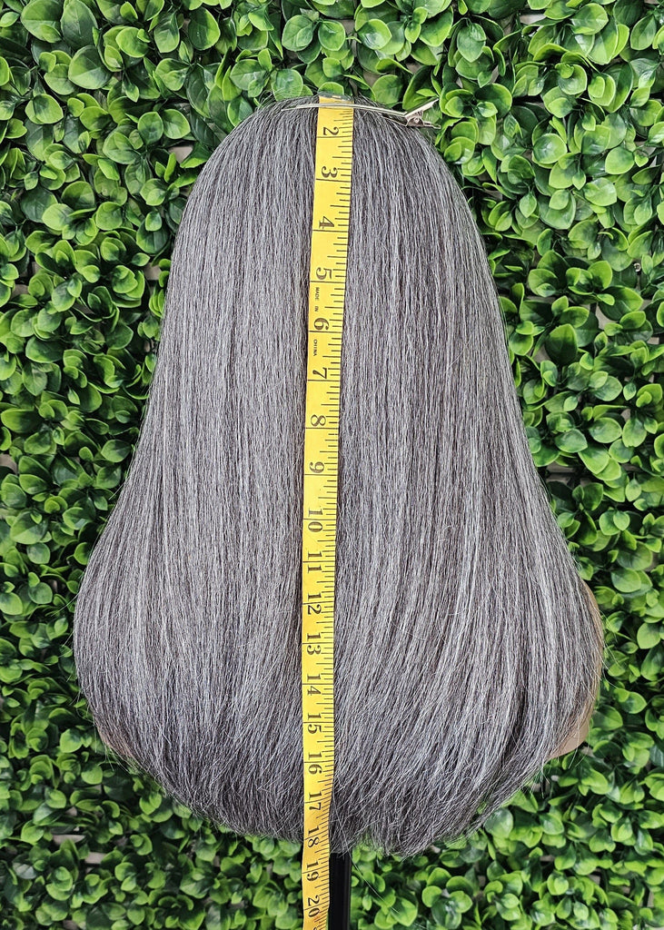 Dark Salt and Pepper Gray Lace Front Wig Yaki Straight Hair Wig Gray Hair White Hair Silver Hair Natural Mix Grey Hair - Beauty Blessings LLC