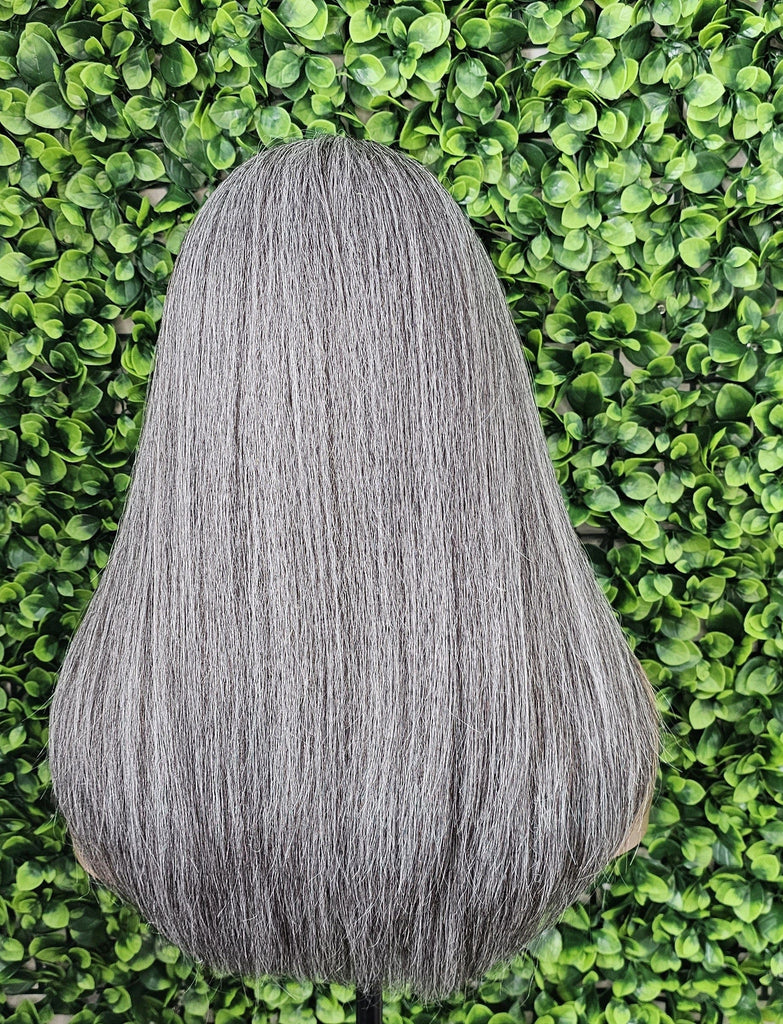 Dark Salt and Pepper Gray Lace Front Wig Yaki Straight Hair Wig Gray Hair White Hair Silver Hair Natural Mix Grey Hair - Beauty Blessings LLC
