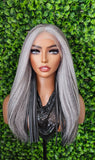 Dark Salt and Pepper Gray Lace Front Wig Yaki Straight Hair Wig Gray Hair White Hair Silver Hair Natural Mix Grey Hair - Beauty Blessings LLC