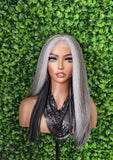 Dark Salt and Pepper Gray Lace Front Wig Yaki Straight Hair Wig Gray Hair White Hair Silver Hair Natural Mix Grey Hair - Beauty Blessings LLC