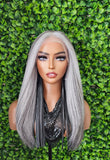 Dark Salt and Pepper Gray Lace Front Wig Yaki Straight Hair Wig Gray Hair White Hair Silver Hair Natural Mix Grey Hair - Beauty Blessings LLC