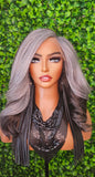 Salt Pepper Gray Lace Front Wig Mix Brown Dark Gray Afro Blowout Yaki Texture Side Part Swoop Bang HD Lace Glueless Wig Loose Curl Hair Wig - Beauty Blessings LLC