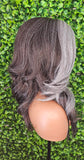 Salt Pepper Gray Lace Front Wig Mix Brown Dark Gray Afro Blowout Yaki Texture Side Part Swoop Bang HD Lace Glueless Wig Loose Curl Hair Wig - Beauty Blessings LLC