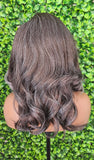 Salt Pepper Gray Lace Front Wig Mix Brown Dark Gray Afro Blowout Yaki Texture Side Part Swoop Bang HD Lace Glueless Wig Loose Curl Hair Wig - Beauty Blessings LLC