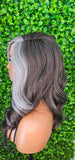 Salt Pepper Gray Lace Front Wig Mix Brown Dark Gray Afro Blowout Yaki Texture Side Part Swoop Bang HD Lace Glueless Wig Loose Curl Hair Wig - Beauty Blessings LLC