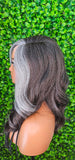 Salt Pepper Gray Lace Front Wig Mix Brown Dark Gray Afro Blowout Yaki Texture Side Part Swoop Bang HD Lace Glueless Wig Loose Curl Hair Wig - Beauty Blessings LLC