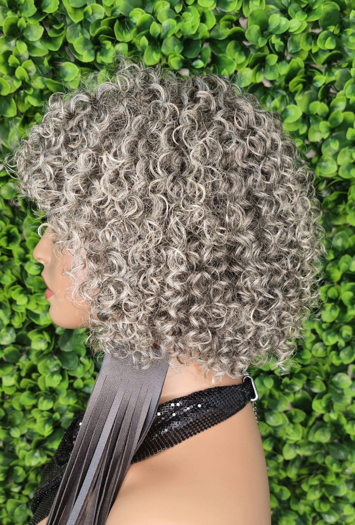 Salt and Pepper Wig 100% Human Hair Deep Wave Pixie Cut Gray Bob Wig Dark Silver Gray Hair Glueless Wig Short Bang Full Cap - Beauty Blessings LLC