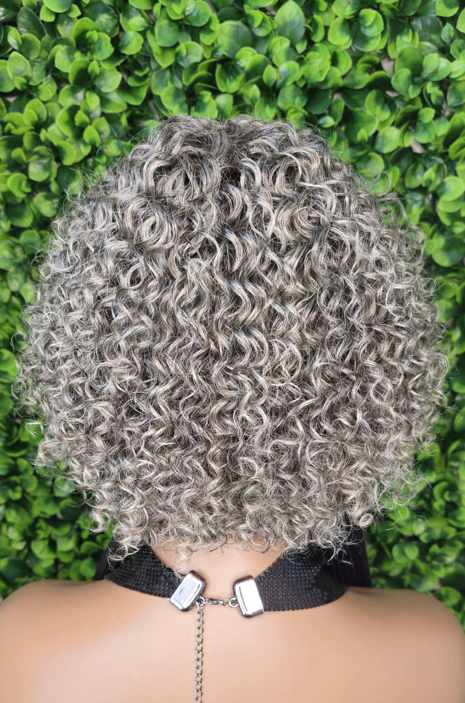 Salt and Pepper Wig 100% Human Hair Deep Wave Pixie Cut Gray Bob Wig Dark Silver Gray Hair Glueless Wig Short Bang Full Cap - Beauty Blessings LLC