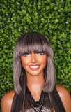 Salt Pepper Gray Short Bob Wig Put on and Go Glueless Remy 100% Human Hair Wig Yaki Straight Bob Wig With Bangs Exclusive Discount