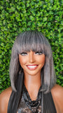 Salt Pepper Gray Short Bob Wig Put on and Go Glueless Remy 100% Human Hair Wig Yaki Straight Bob Wig With Bangs Exclusive Discount