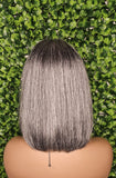 Salt Pepper Gray Short Bob Wig Put on and Go Glueless Remy 100% Human Hair Wig Yaki Straight Bob Wig With Bangs Exclusive Discount