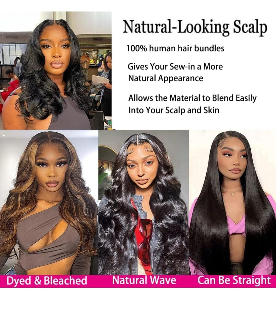 Brazilian Human Hair 3pcs Hair Bundles Body Wave Hair with Closure Human Hair - Beauty Blessings LLC
