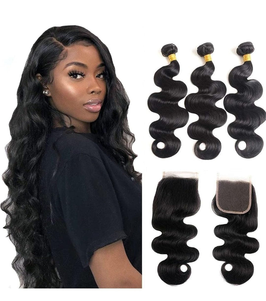 Brazilian Human Hair 3pcs Hair Bundles Body Wave Hair with Closure Human Hair - Beauty Blessings LLC