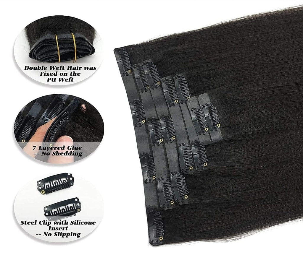 Human Hair Seamless Clip-In Hair Extensions Natural Straight Clip In Hair Extension 100% Brazilian Remy Human Hair - Beauty Blessings LLC