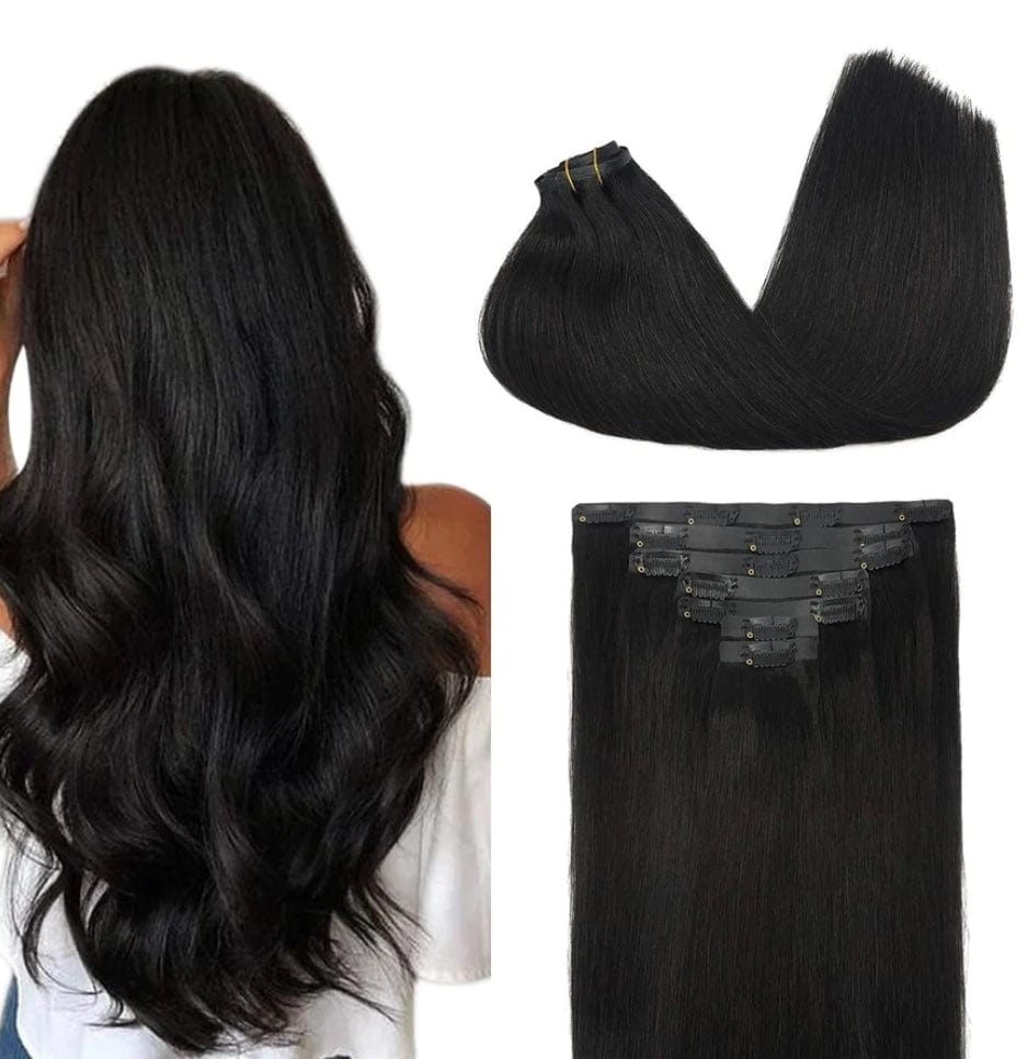 Human Hair Seamless Clip-In Hair Extensions Natural Straight Clip In Hair Extension 100% Brazilian Remy Human Hair - Beauty Blessings LLC