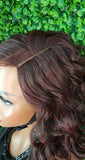 99J Burgundy Lace Front Wig Curly Bob Hairstyle Loose Curl Preplucked Glueless Lace Wig Swoop Bang Dark Plum Wine Hair Wig - Beauty Blessings LLC