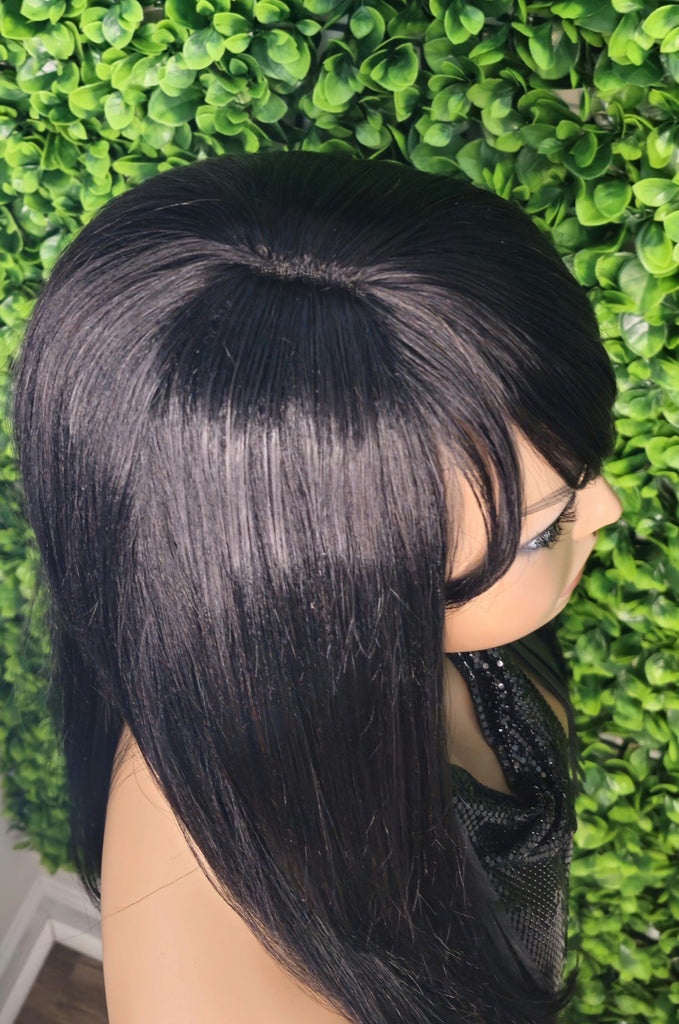 Swoop Bangs 100% Human Hair Wig Brazilian Remy Straight Hair Layered Hairstyle Glueless Wig Medium Length Hair Light Yaki Texture - Beauty Blessings LLC