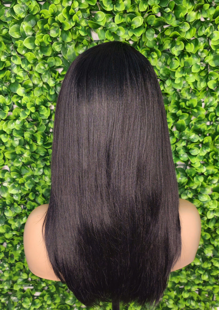 Swoop Bangs 100% Human Hair Wig Brazilian Remy Straight Hair Layered Hairstyle Glueless Wig Medium Length Hair Light Yaki Texture - Beauty Blessings LLC