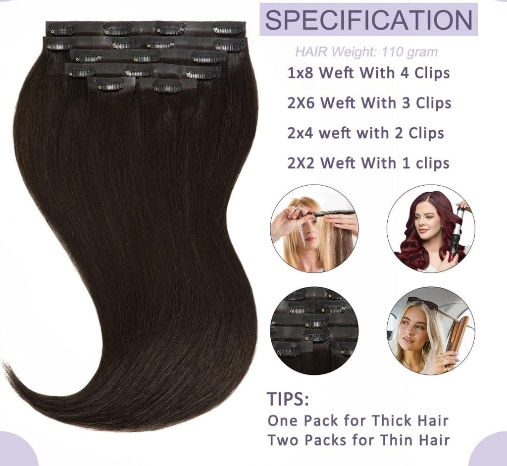 Human Hair Seamless Clip-In Hair Extensions Natural Straight Clip In Hair Extension 100% Brazilian Remy Human Hair - Beauty Blessings LLC