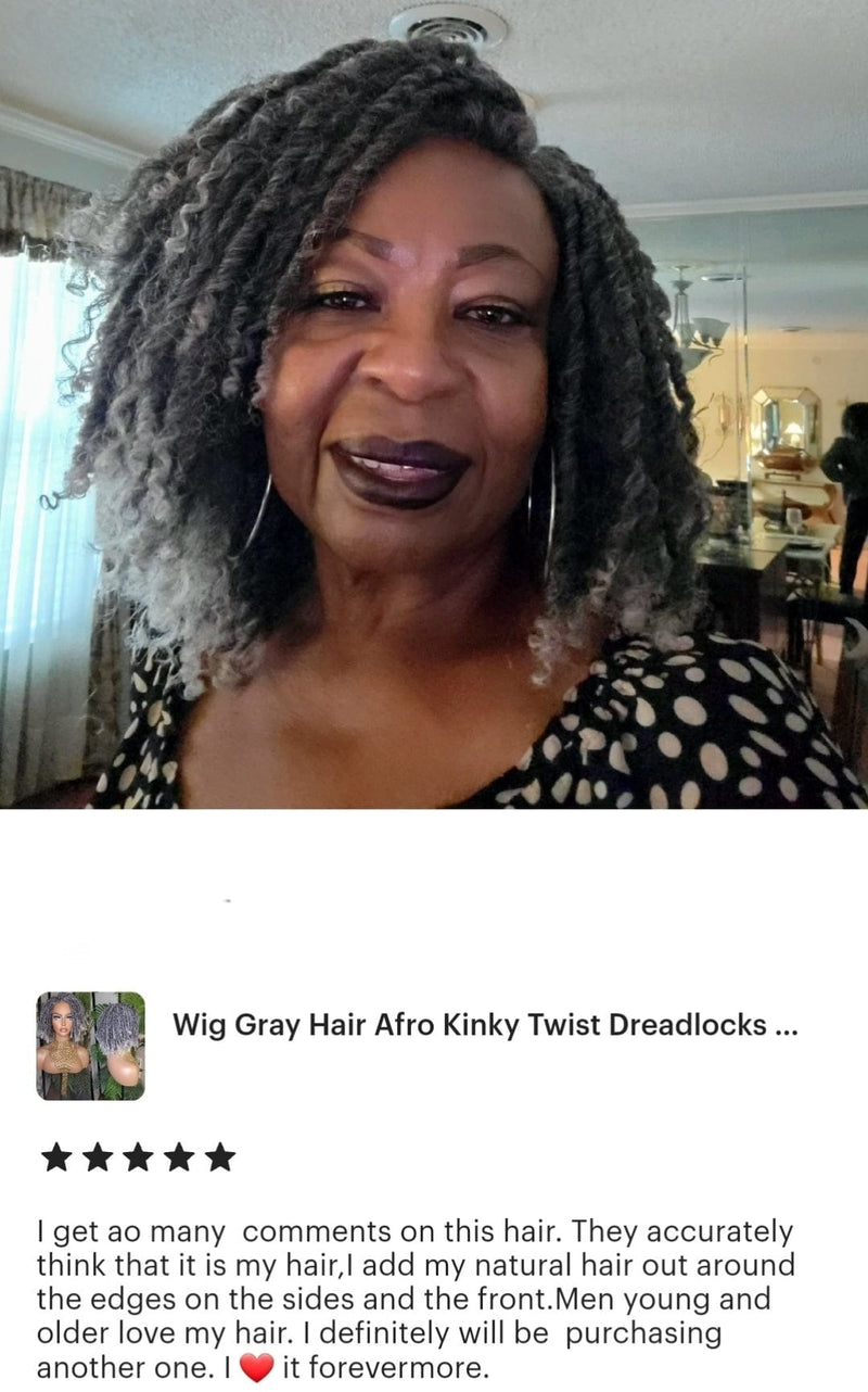 Gray Hair Afro Kinky Twist Dreadlocks Locs Lace Wig Natural Style Locks Hair Lace Part Sisterlocks Natural Hairstyle Wig
  - Beauty Blessings LLC