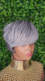 Salt and Pepper Gray Wig With Bangs Pixie Cut Swoop Bang Short Silver Light Gray Wigs For Women - Beauty Blessings LLC