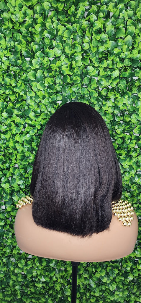 Blunt Cut Italian Yaki Straight Human Hair Wig Glueless Lace Front Bob Wig 4C Kinky Edges Natural Hairline Lace Wig - Beauty Blessings LLC