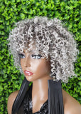 Human Hair Salt Pepper Gray Wig Pixie Cut Kinky Coil Curly Hair Wig Yaki Afro Gray Hair Natural Mix Grey Hair Curl  Glueless Wig - Beauty Blessings LLC