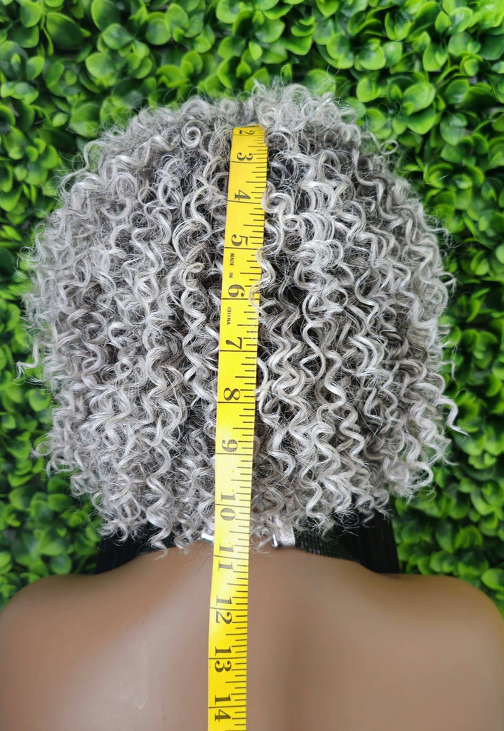 Human Hair Salt Pepper Gray Wig Pixie Cut Kinky Coil Curly Hair Wig Yaki Afro Gray Hair Natural Mix Grey Hair Curl  Glueless Wig - Beauty Blessings LLC