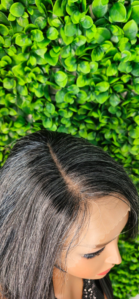 Salt Pepper Wig Bob 100% Human Hair Lace Front Wig Brazilian Remy Human Hair Straight Bob Hairstyle Layered Hair Gray Bob Wig - Beauty Blessings LLC