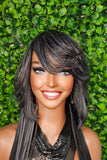 Gray Bob 100% Human Hair Wig Peruvian Remy Short Cut Hair Straight Bob Hairstyle Layered Hair Bob Wig with Bangs Dark Salt Pepper Wig - Beauty Blessings LLC