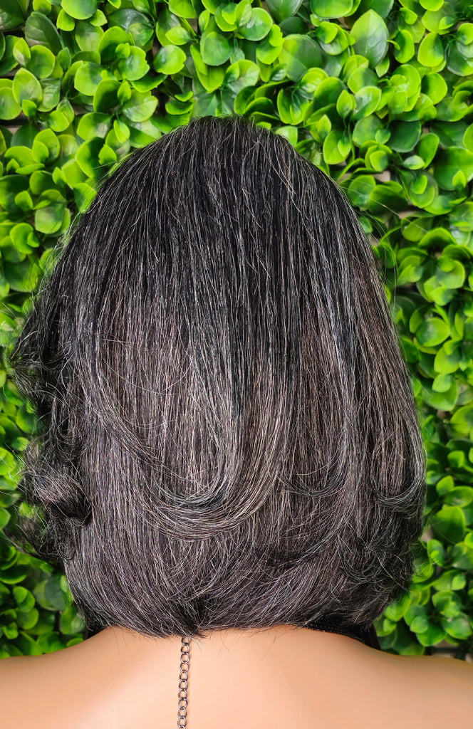 Salt Pepper Wig Bob 100% Human Hair Lace Front Wig Brazilian Remy Human Hair Straight Bob Hairstyle Layered Hair Gray Bob Wig - Beauty Blessings LLC