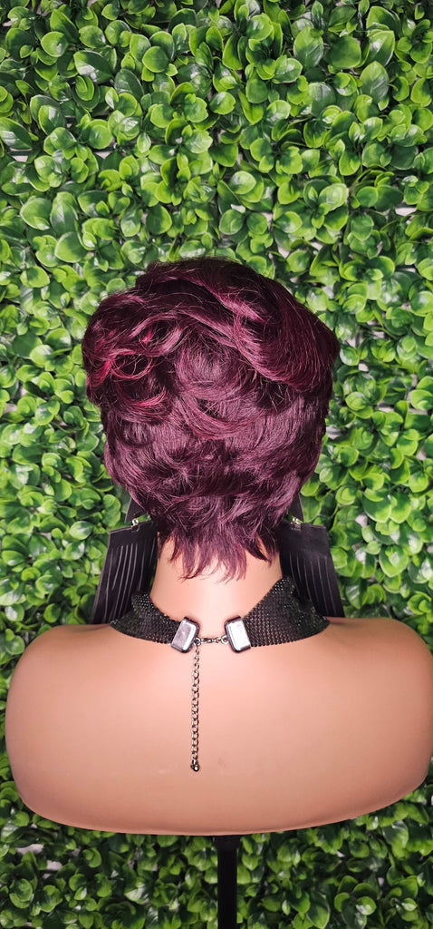 Burgundy Pixie Cut Remy 100% Human Hair Lace Wig Short Hairstyle Lace Front Wig - Beauty Blessings LLC
